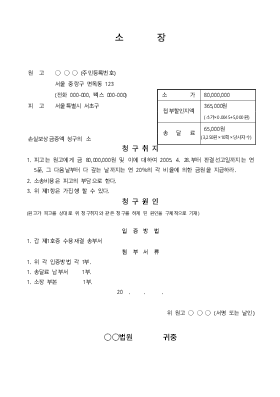 소장(손실보상금증액) 소장(손실보상금증액)